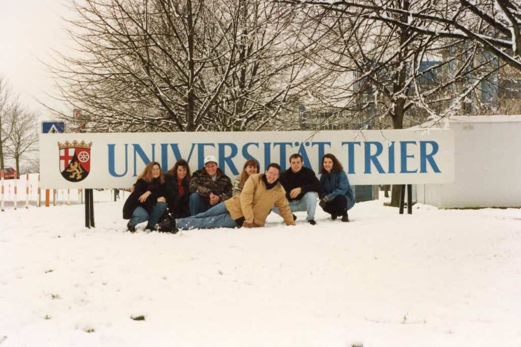 A group portrait of St. Thomas study abroad students at the University of  
Trier, 1994.
